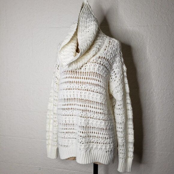 DKNY Cream Open Knit Cowl Neck Wool Sweater Size M - Picture 7 of 16